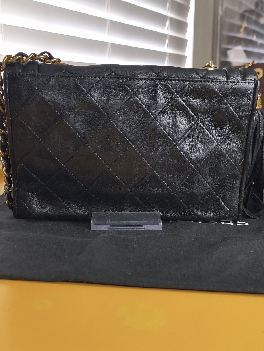 CHANEL Black Lambskin Quilted Flap Bag Tassel Chain W/ Sticker In Tact Vintage - Picture 11 of 14